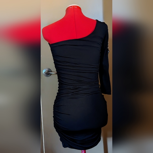 City Triangles Ruched Crystal One Shoulder Mini Dress Sz Small - Picture 2 of 4
